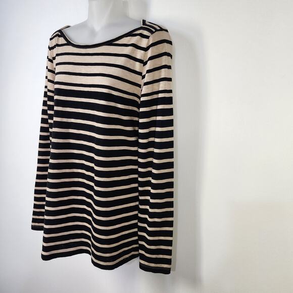 J. Crew Artist T Shirt Top Womens Small Black Tan Knit Striped Pullover Cotton - Picture 5 of 7